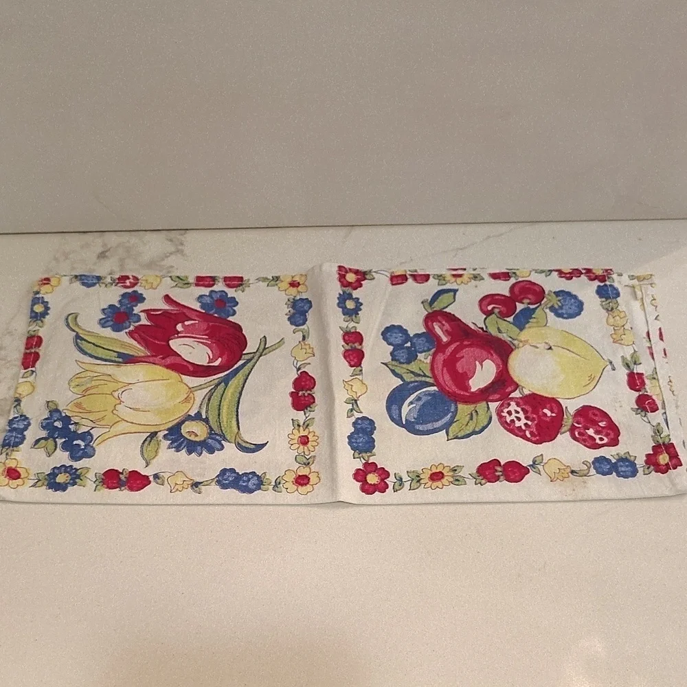 Vintage cloth napkin fruit and tulip print set of 3 12.5